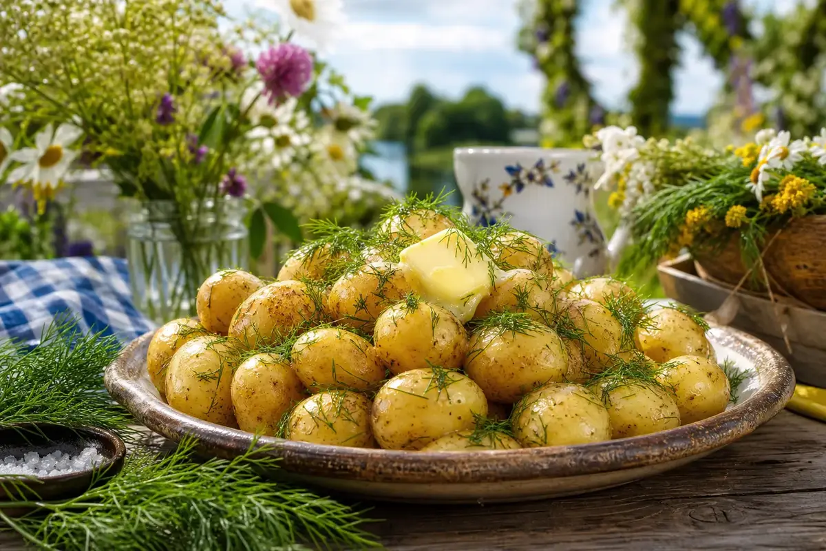 Nypotatis som gör midsommarkvällen festligare illustration