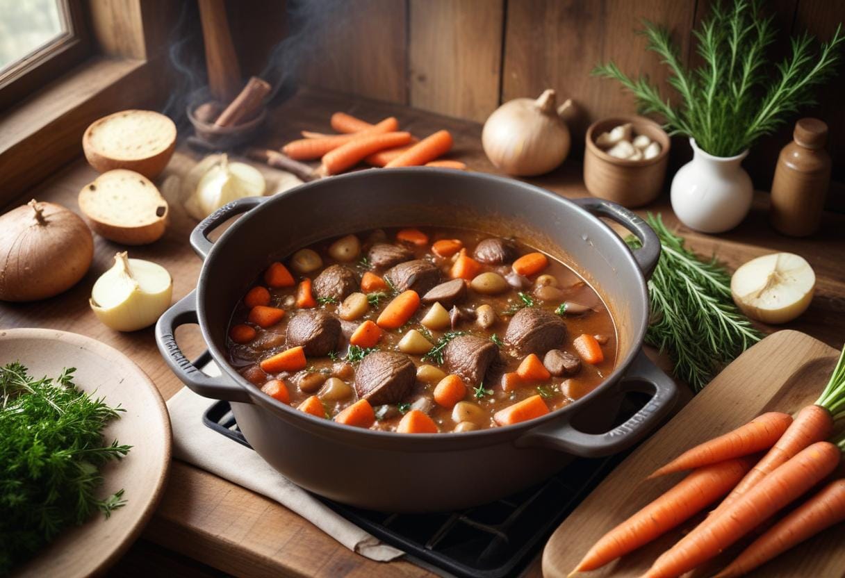 Älggryta med smak av skog och mysiga stunder illustration